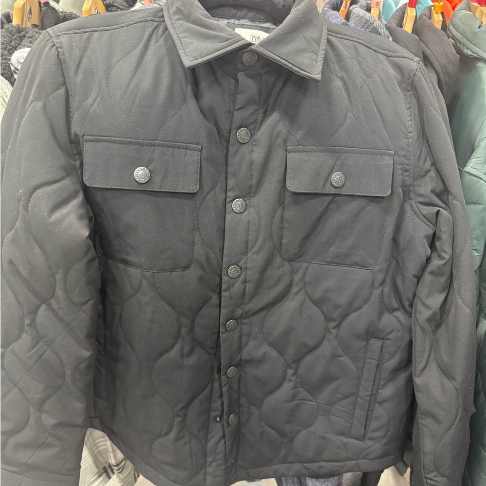Men's Black Quilted Snap-Front Shirt Jacket